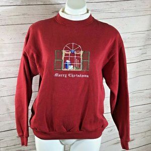 Vintage Cheek-O Christmas Sweatshirt Adult Size M Red W/ Mock Neck Made USA